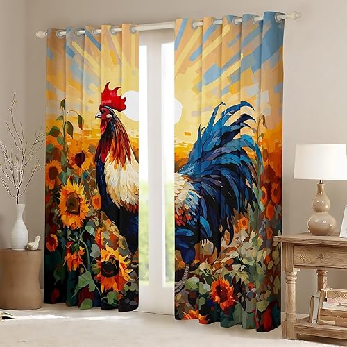 Miniatura 2 de Cortinas de oscurecimiento de pollo (2 paneles, 38 x 54 pulgadas), cortinas de girasol para dormitorio, sala de estar, granja, animales rústicos,