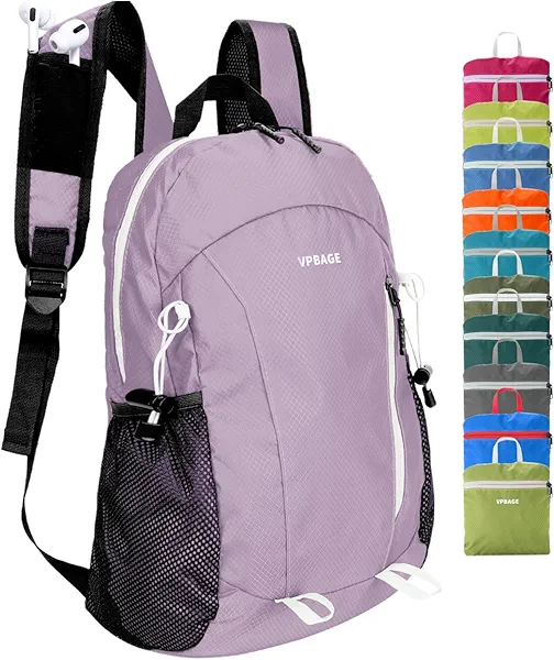 VPBAGE 15L Water-resistant Hiking Daypack, Small Backpack Travel Outdoor, Lightweight Day Pack with Tool Loops
