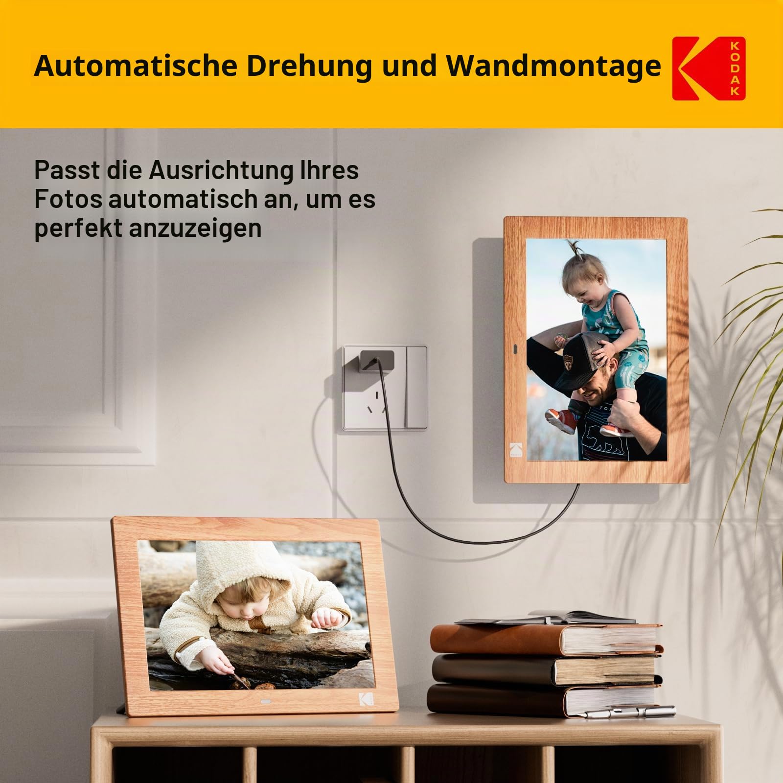 KODAK Digitaler Bilderrahmen 10 Zoll, Digitale Bilderrahmen No Wlan mit Fernbedienung, Elektronischer Bilderrahmen mit 1280*800 IPS-Bildschirm, Bilder/Videos/Musikplayer, Unterstützt Uhr/USB/SD-Karte