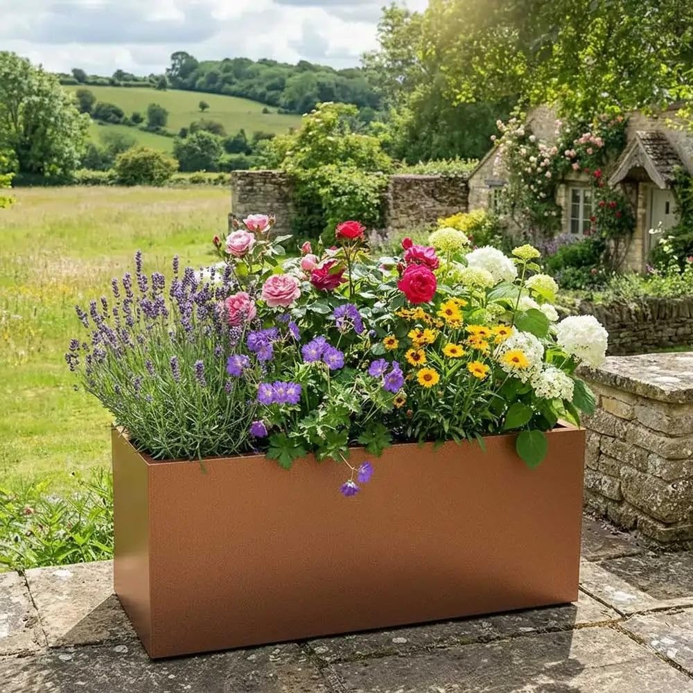 Tulipy Copper Zinc Galvanised Trough Planter With Liner | No Assembly Needed | Lightweight (, L75cm X W32cm X H32cm)