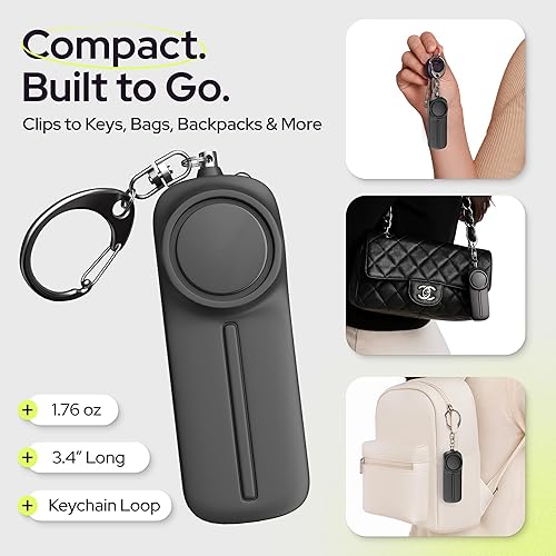 Miniatura 5 de Weten Llavero de alarma de seguridad personal, paquete de 2 sirenas de 130 dB, luz LED, pin de pánico, dispositivo compacto de autodefensa y