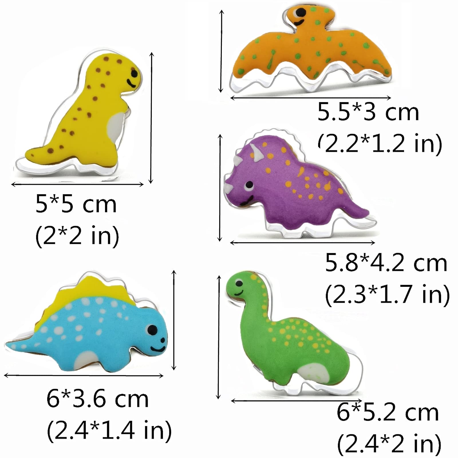 3 cortadores de galletas en forma de dinosaurio