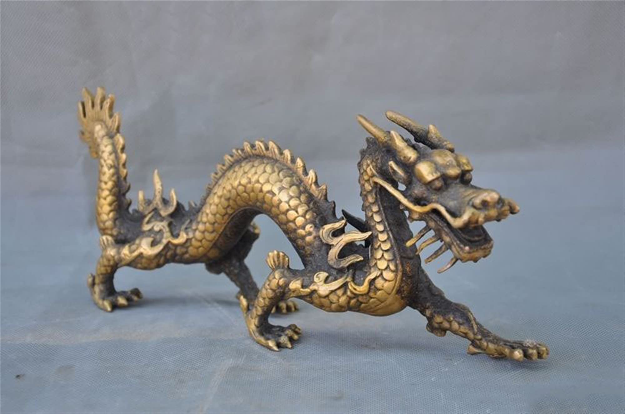 Decoración de la Boda 11 Pulgadas Feng Shui Latón Auspicioso éxito Dragón y Bestia Estatua Escultura Estatua de Escritorio