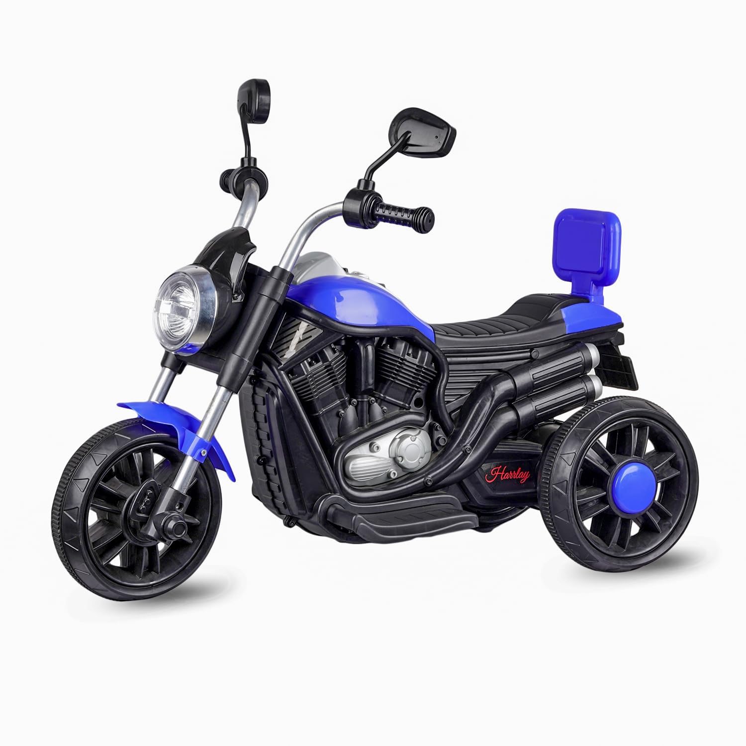 3 Wheel Harley Bike Rechargeable Battery Operated Ride On Bike for Kids,1 to 4 Years with Foot Accelerator - Blue