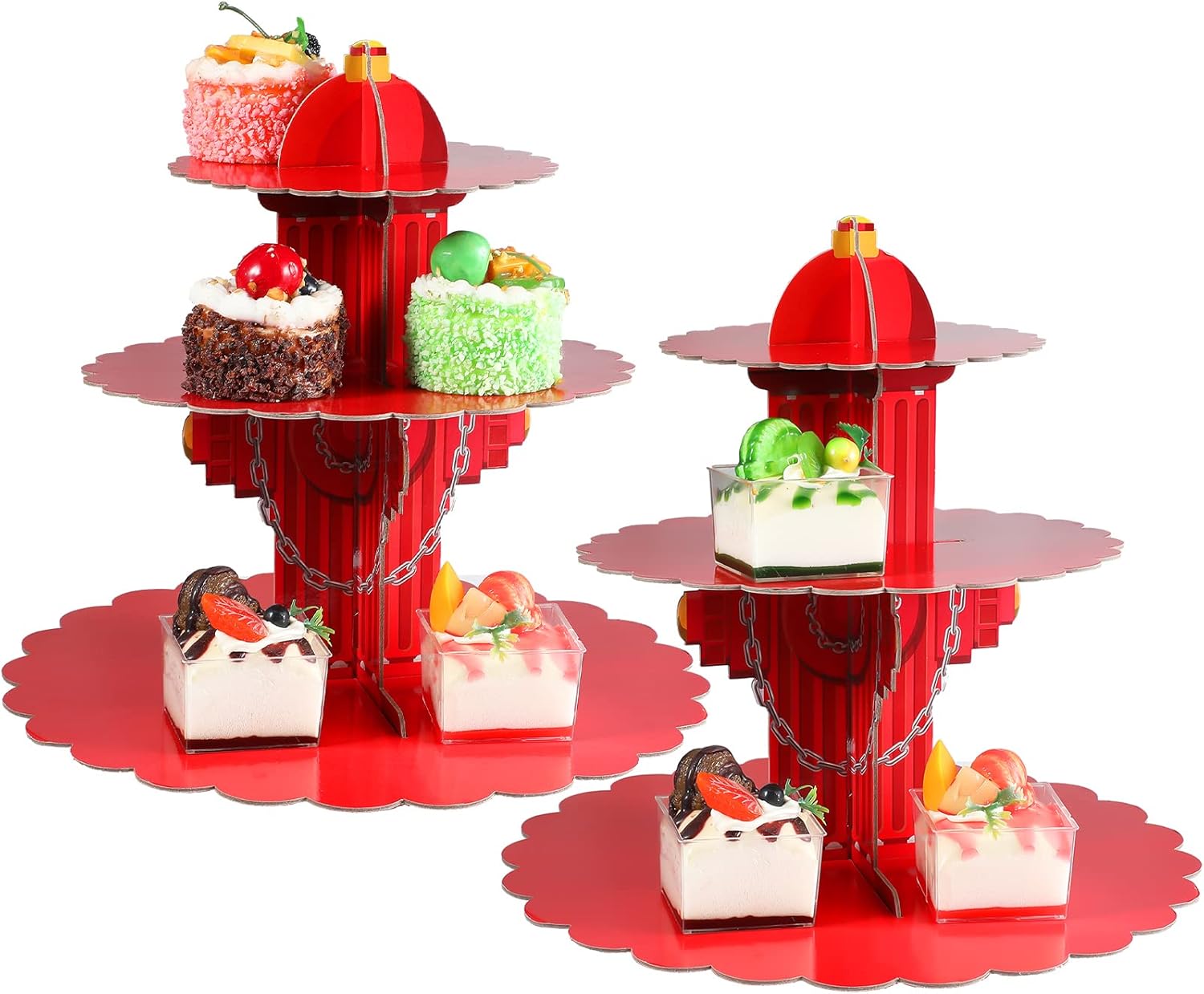 Geyee 2 Pieces Fire Hydrant Cupcake Stand 3 Tier Fire