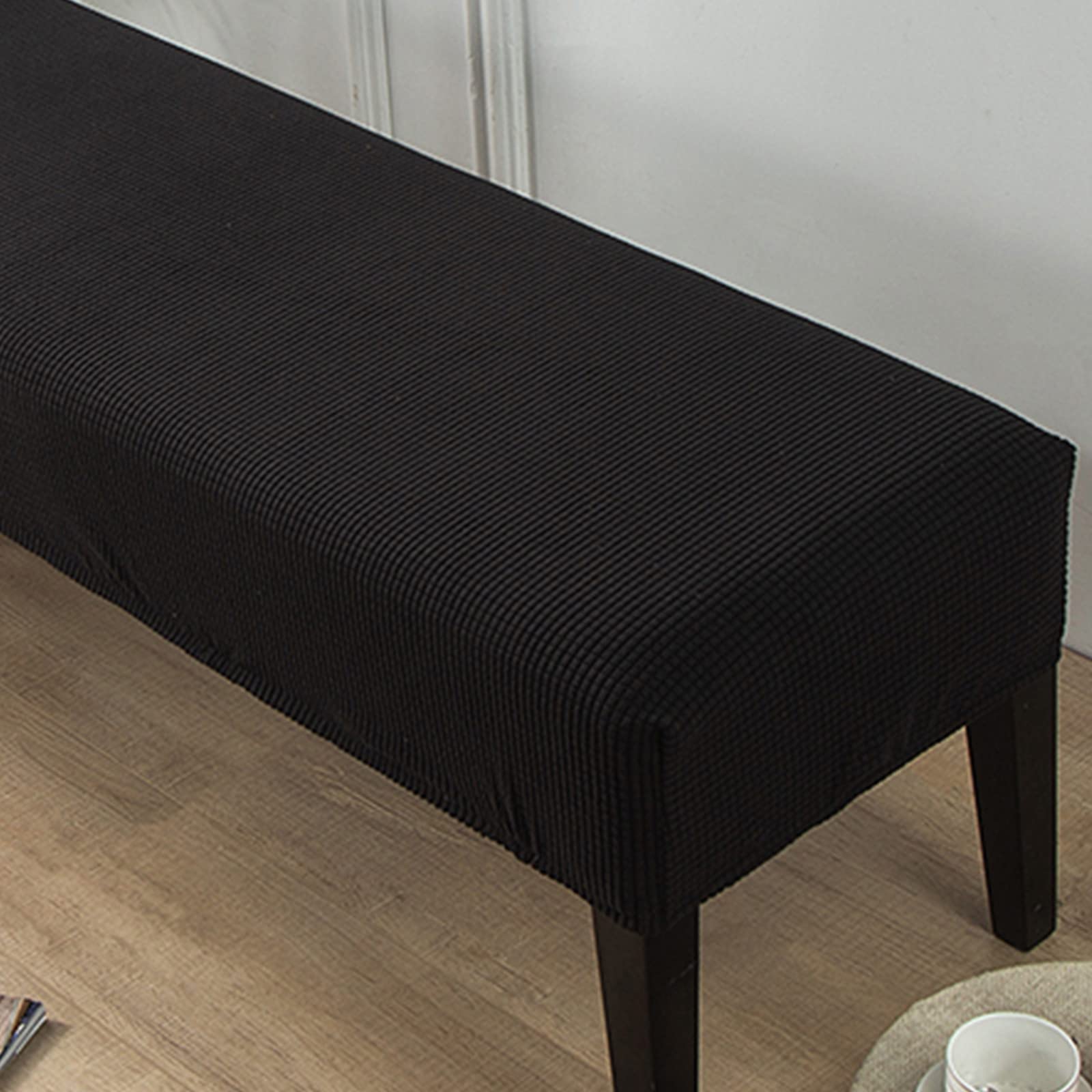 Highdi Black Dining Room Bench Covers, Velvet Upholstered Bench Slipcover Soft Stretch Spandex Rectangle Full Coverage Removable Washable Bench Seat Protector Footstool Cover (Black)