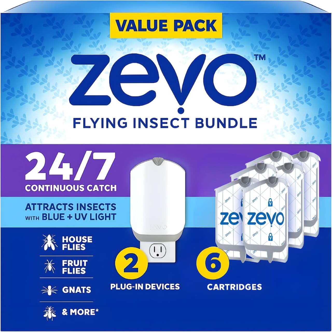 Zevo Flying Bug Trap Value Pack, 2 Devices and 6 Replacement Cartridges