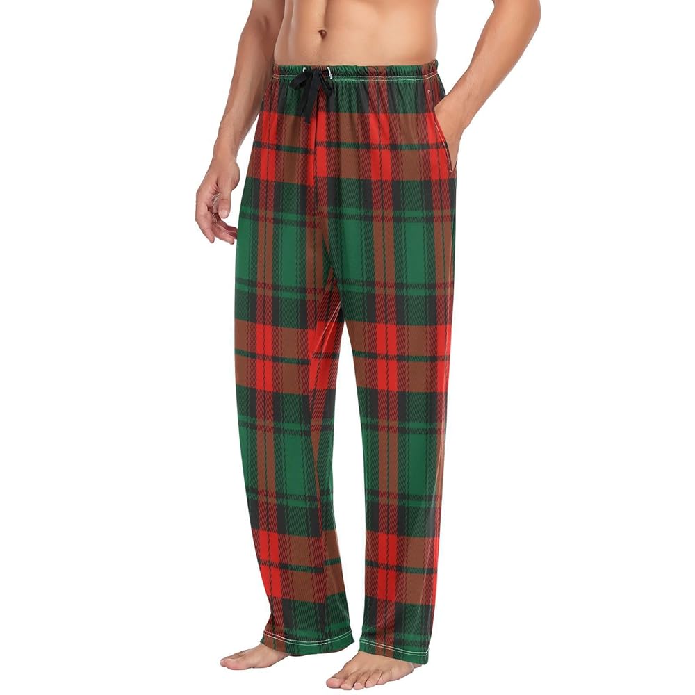 Caikeny Red Green Buffalo Check Plaid Men's Pajama Pants