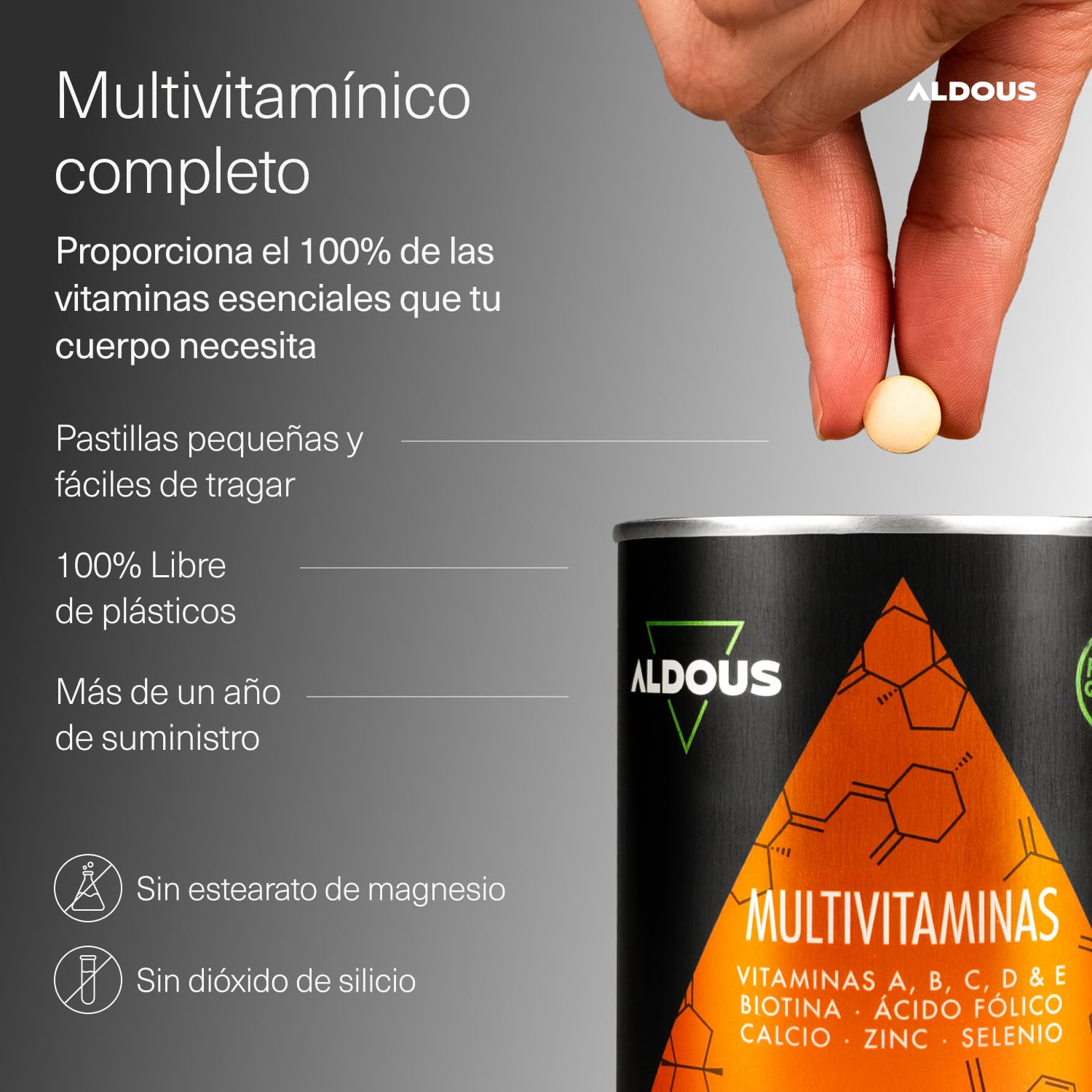 Multivitaminas Mujer y Hombre - 500 comprimidos + 1 año - Multivitaminico: Vitamina C, D, E, A, Vitaminas B, Biotina, Acido Folico, Calcio, Zinc, Selenio - Complejo Vitaminico Completo - ALDOUS