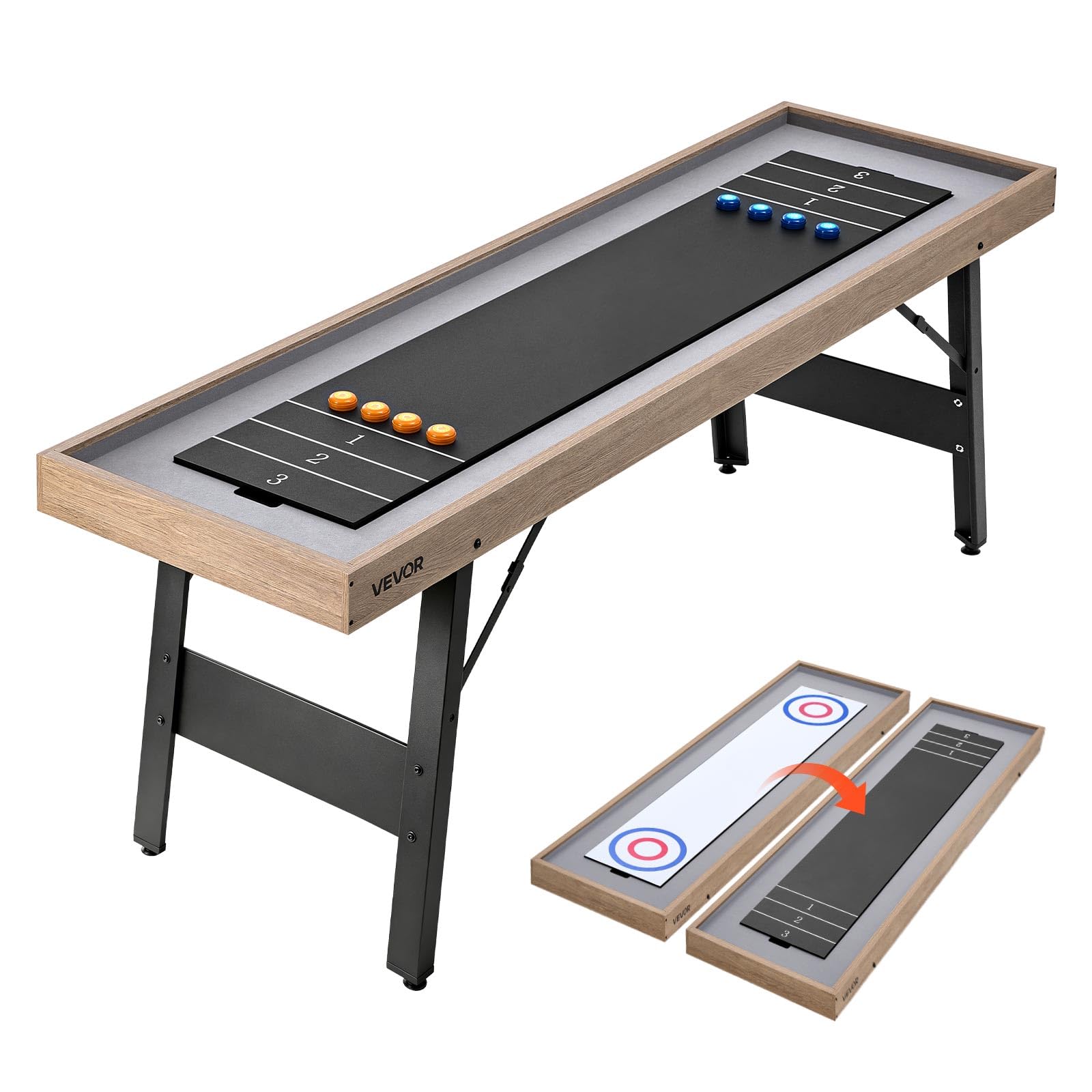 VEVOR Shuffleboard 2 in 1, 2,1 m, 2,7 m, 3,6 m, set combinato Shuffleboard e bowling, con campo di gioco antigraffio, dischi, set da bowling, cera, pennello, per sala giochi familiare