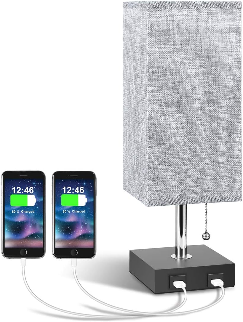 USB Bedside Table Lamp, Aooshine Modern Table & Bedside Lamp with 2