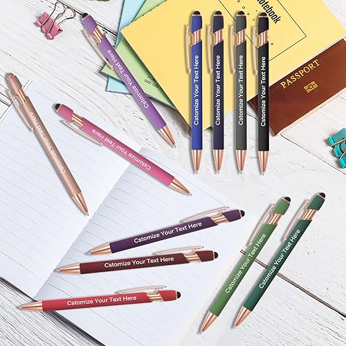 Miniatura 6 de Kingluu 12 bolígrafos personalizados con punta de lápiz capacitivo, grabado gratis, tinta negra con tu nombre, logotipo, mensaje y texto, bolígrafos