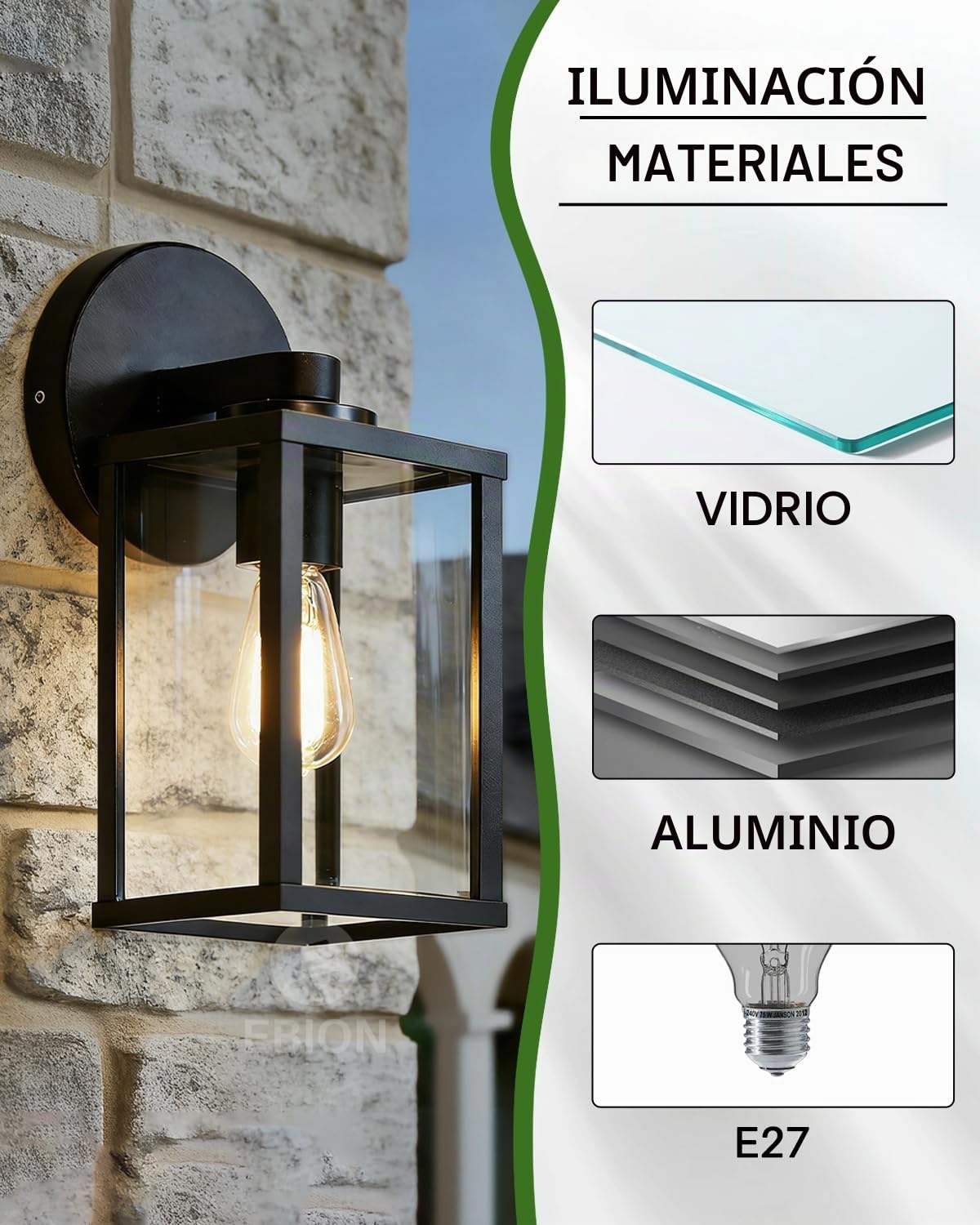 EBION 2 Unidad Lámpara de Pared Exterior E27, Retro Apliques de Pared, Aluminio, Para Patios y Terraza y Balcón, Negro, IP44 Repelente al agua(No incluye bombilla)