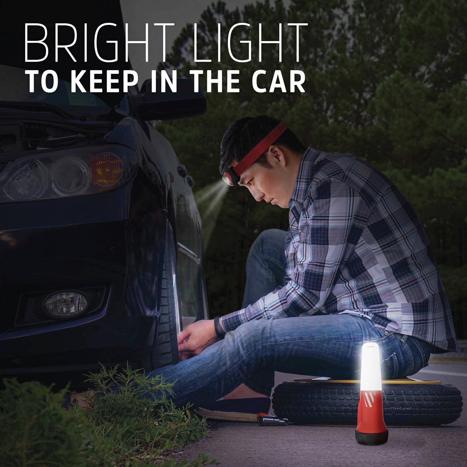 Energizer Auto Lights Safety Kit, Up to 300 Lumens, IPX4 Water Resistant, Rugged Construction, Great LED Headlamp and LED Flashlight Light Kit for The Car, Batteries Included