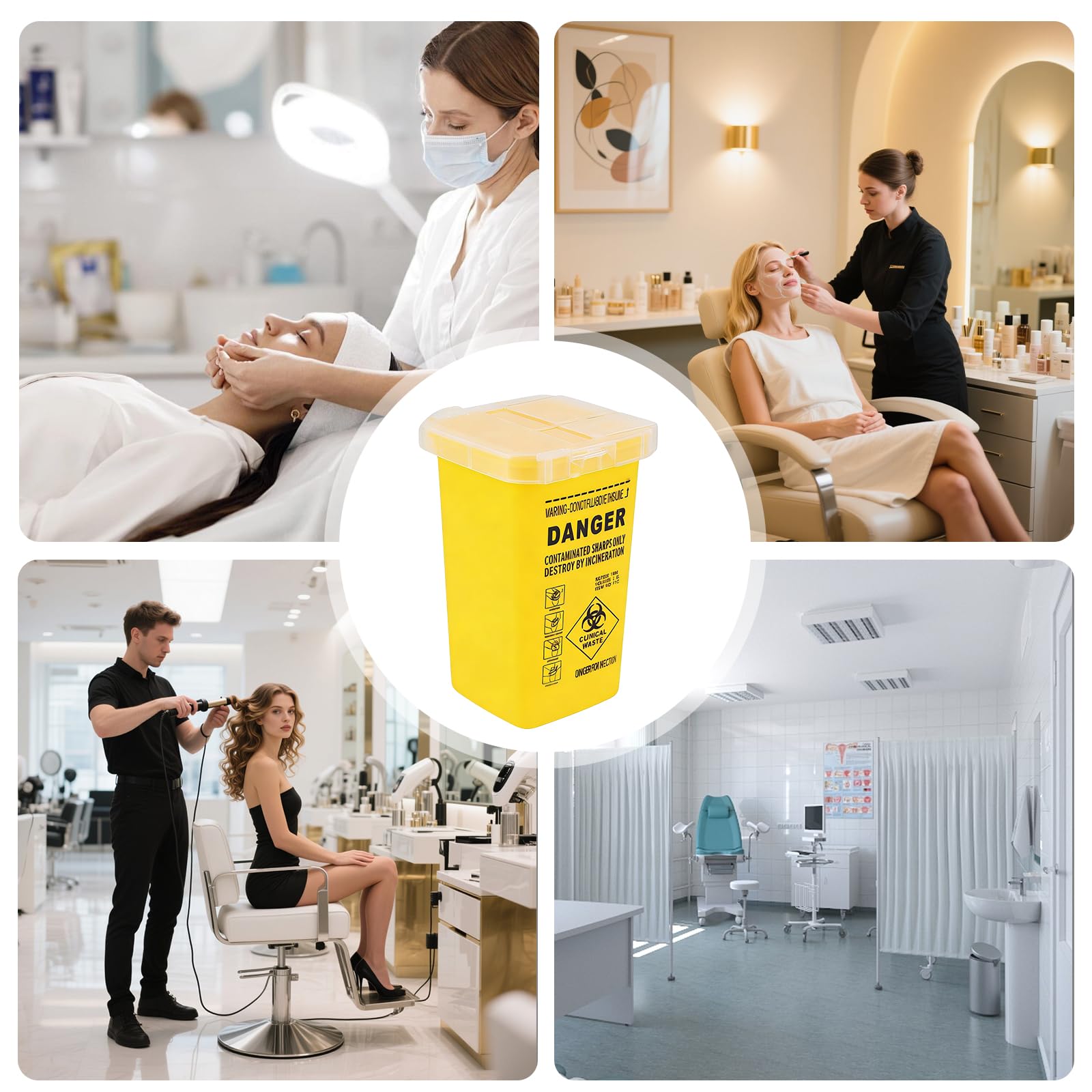 Lot de 5 conteneurs de vidange à canules : 1 L jaune conteneurs de déchets pour canules et seringues, multi-usages coupants, conteneurs de seringues pour les studios de tatouage, les salons de beauté