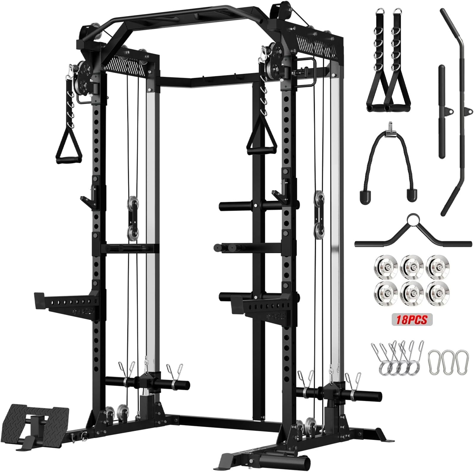 Mikolo Power Cage, 2000LB Power Rack with Independent Dual Pulley System, Multi-Function Home Gym Workout Machine for Cable Crossover