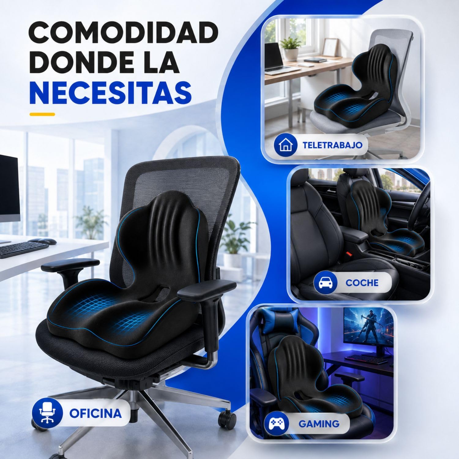 Pack cojín ergonómico y estirador Lumbar Ajustable