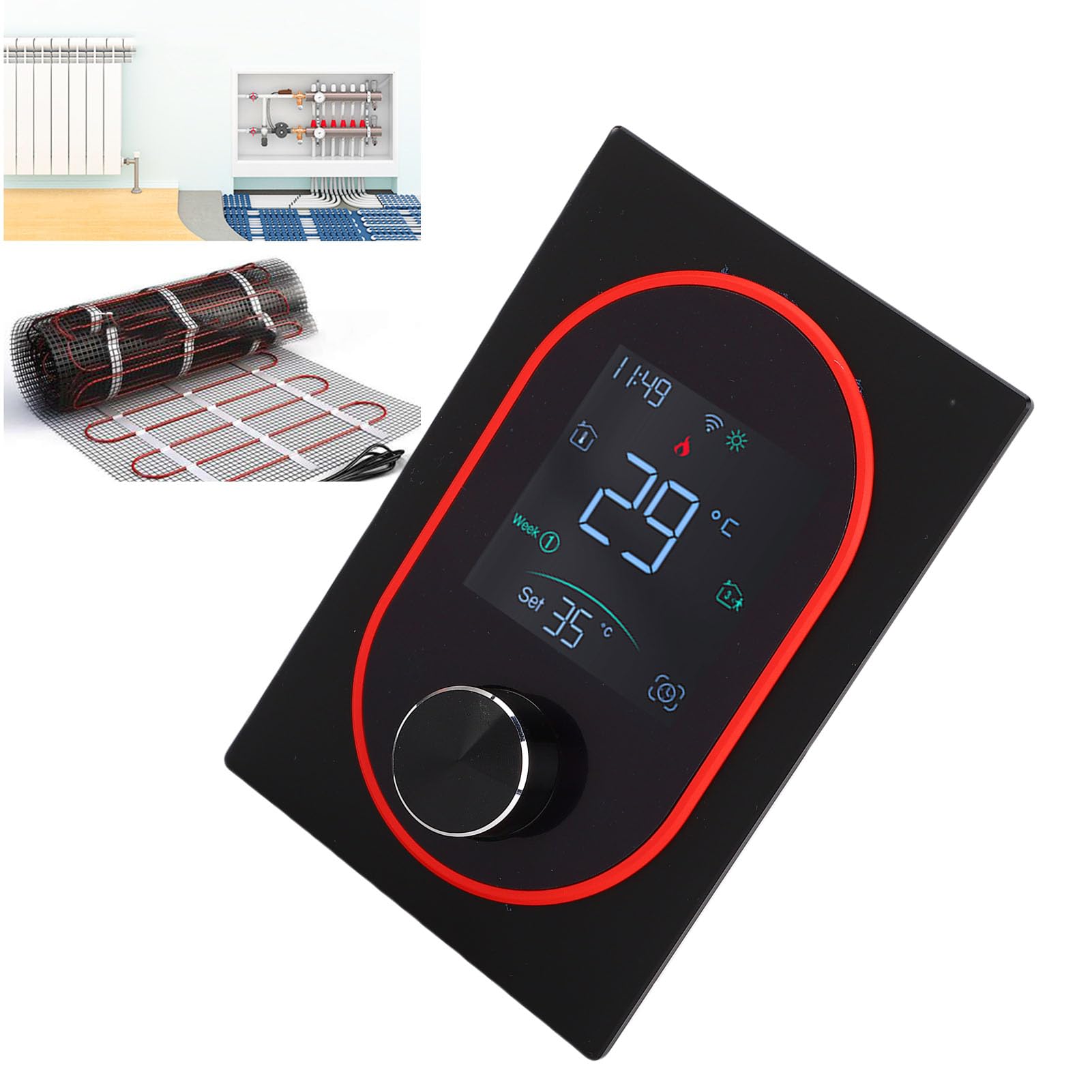 Inteligentny termostat pokojowy WiFi regulator temperatury tygodniowy programowalny wyświetlacz LED energooszczędny dla domowego komputera ABS 2,4 GHz WiFi (Black)
