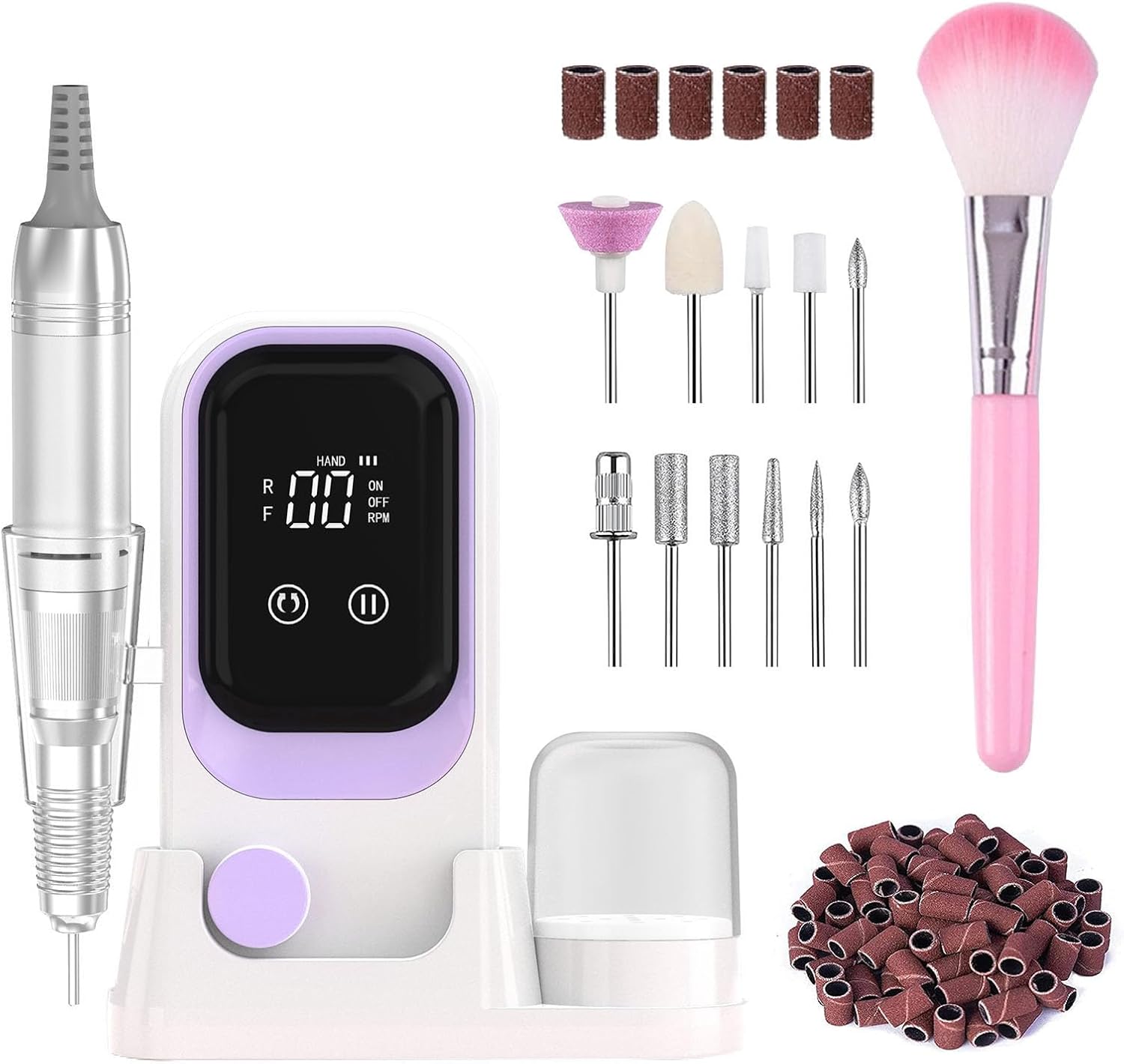 Nail Drill Professional Electric 35000RPM Nail Drill Kits Purple Portable Nail E File Machine with Bits & Base for Acrylic Gel Nail Polish Remover Cordless Rechargeable Nails Manicure for Salon Home