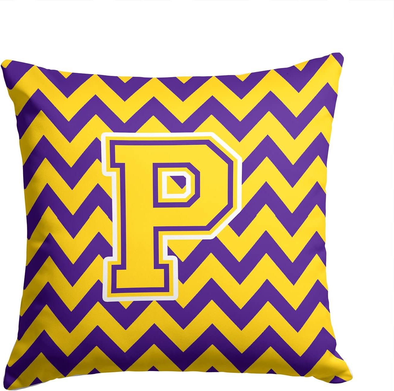 Caroline's Treasures CJ1041-PPW1414 Letter P Chevron Purple and Gold Fabric Decorative Pillow Machine Washable, Indoor Outdoor Decorative Pillow for Couch, Bed or Patio, 14Hx14W