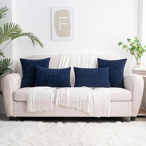 Miniatura 5 de HWY 50 Juego de 2 fundas de cojín de felpilla suave de 18 x 18 pulgadas, color azul marino sólido, fundas de cojín decorativas para sofá, sala de