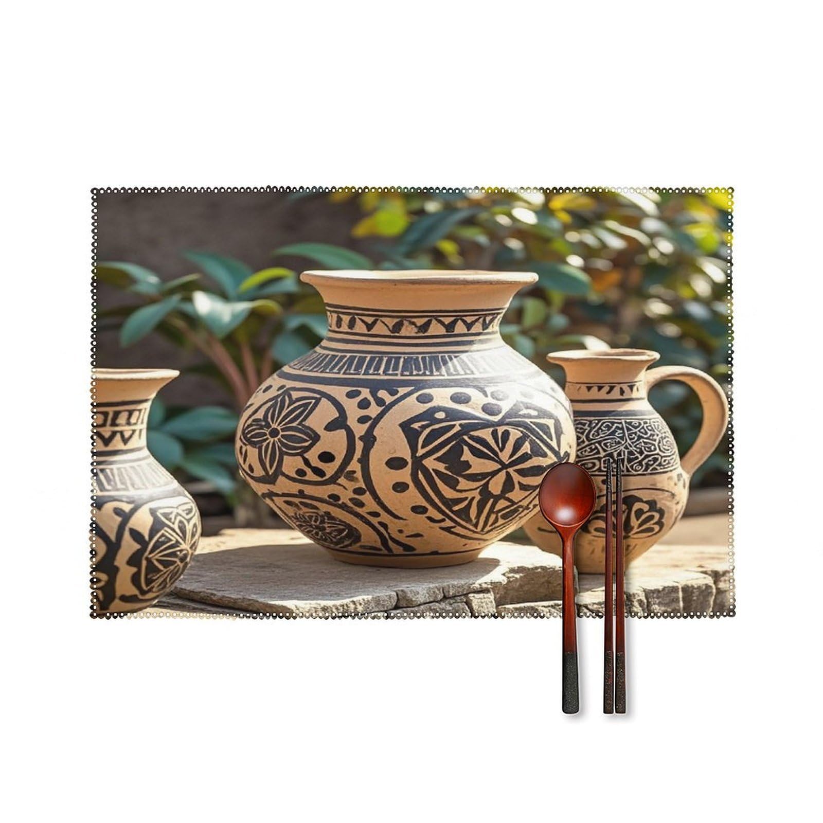 Africa Ethnic Pottery Placemats Set of 4 Heat Resistant Non-Slip Place Mats Wipeable Easy to Clean Table Mats for Kitchen Dining Party Outdoor Placemats