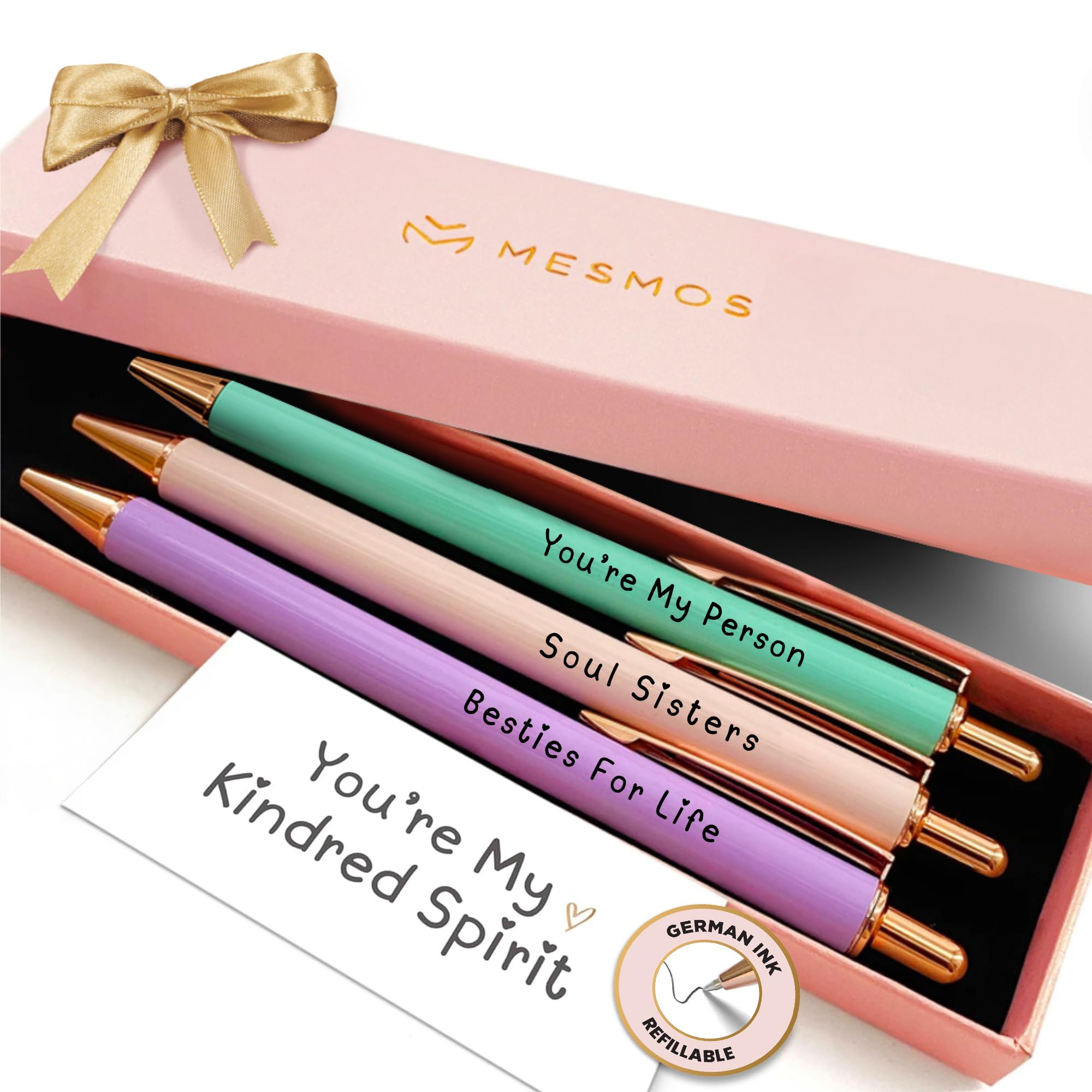 MESMOS 3pc Fancy Pen Set for Women, Best Friend Christmas Gifts for Women, Stocking Stuffers, Friendship Long Distance Gifts for Female Friends