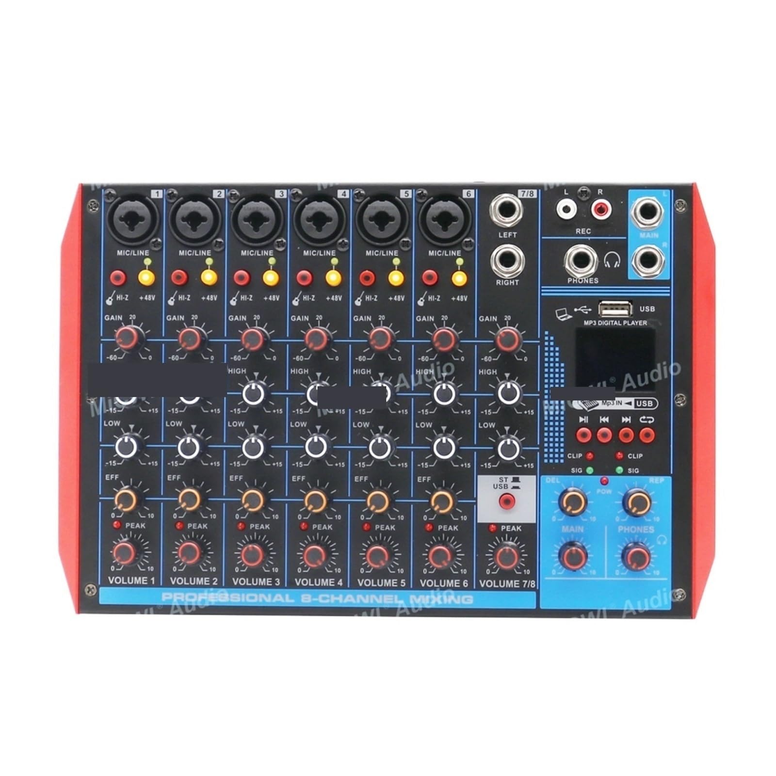 Mezclador de audio, Consola de mezcla sonido USB Live Card for PC, portátil, DJ, mezclador escenario, estudio, Sing Effector 6.5, dos en uno