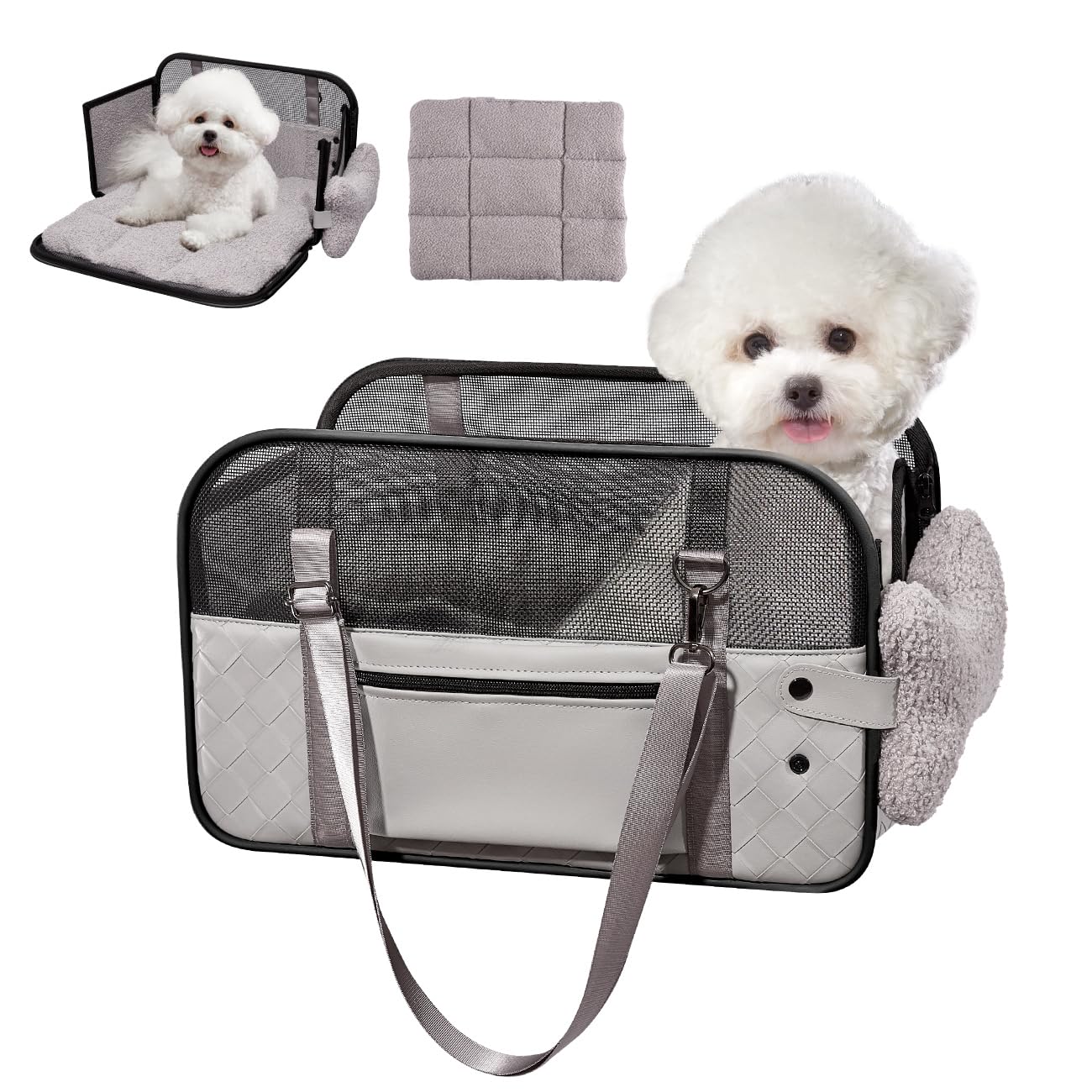 Pet Expansions Backloke per cani e gatti con apertura frontale a rete per finestre, portatile ed espandibile, borsa per il trasporto pieghevole (grigio)