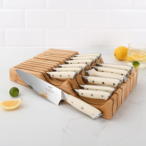 Miniatura 7 de NANFANG BROTHERS Damascus - Juego de cuchillos de cocina de 14 piezas, mango ergonómico ABS para VG10 acero profesional cuchillos de chef con bloque