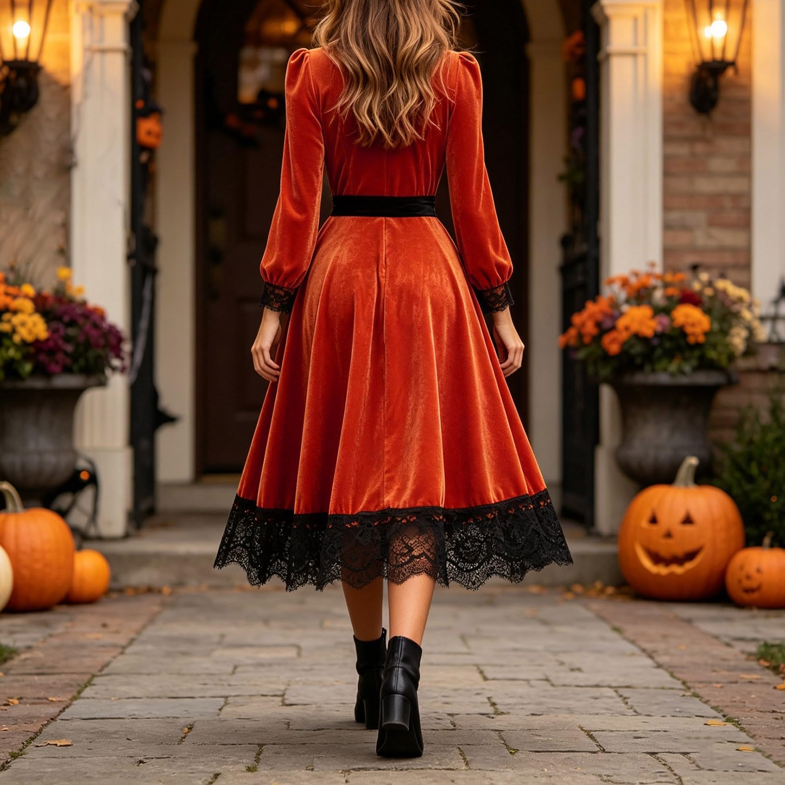 Robe Halloween Pour Femme - velours manches longues haute jupe ample coupe élégante pour femme décontractée quotidienne bureau vacances polyvalente saisons printemps été automne hiver lavage