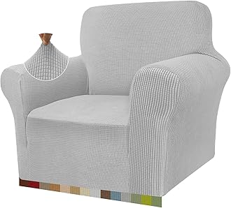 Granbest High Stretch Armchair Covers Super Soft Chair Covers for Living Room Jacquard Sofa Cover for Dogs Non Slip Chair Slipcover with Arms Furniture Protector (1 Seater, Silver Gray)