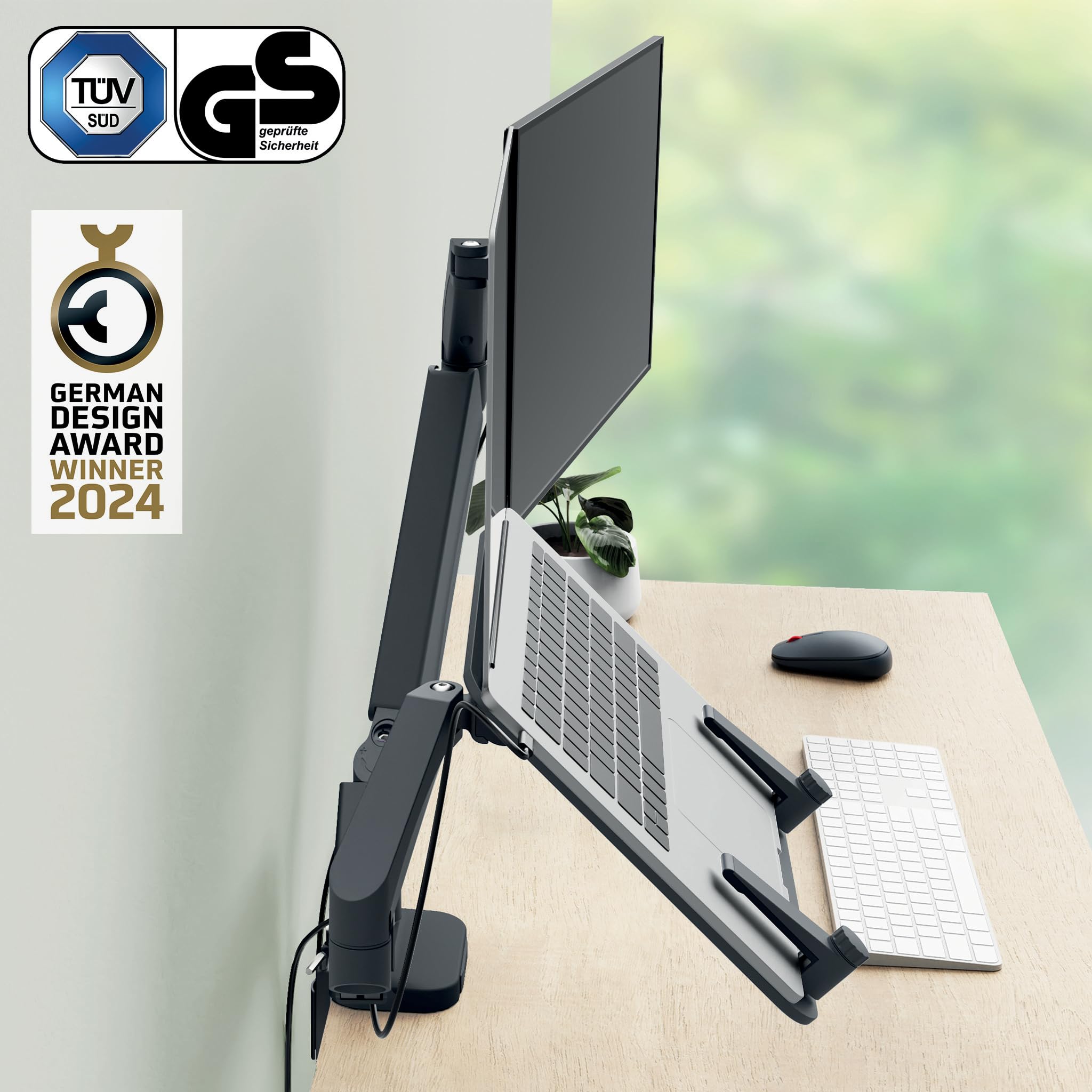 Leitz Ergo Braccio Doppio per Monitor e PC a molla, per Schermi fino a 32 " e ad un Peso di 9 kg, Salvaspazio ed Ergonomico, Grigio Scuro, 65380089