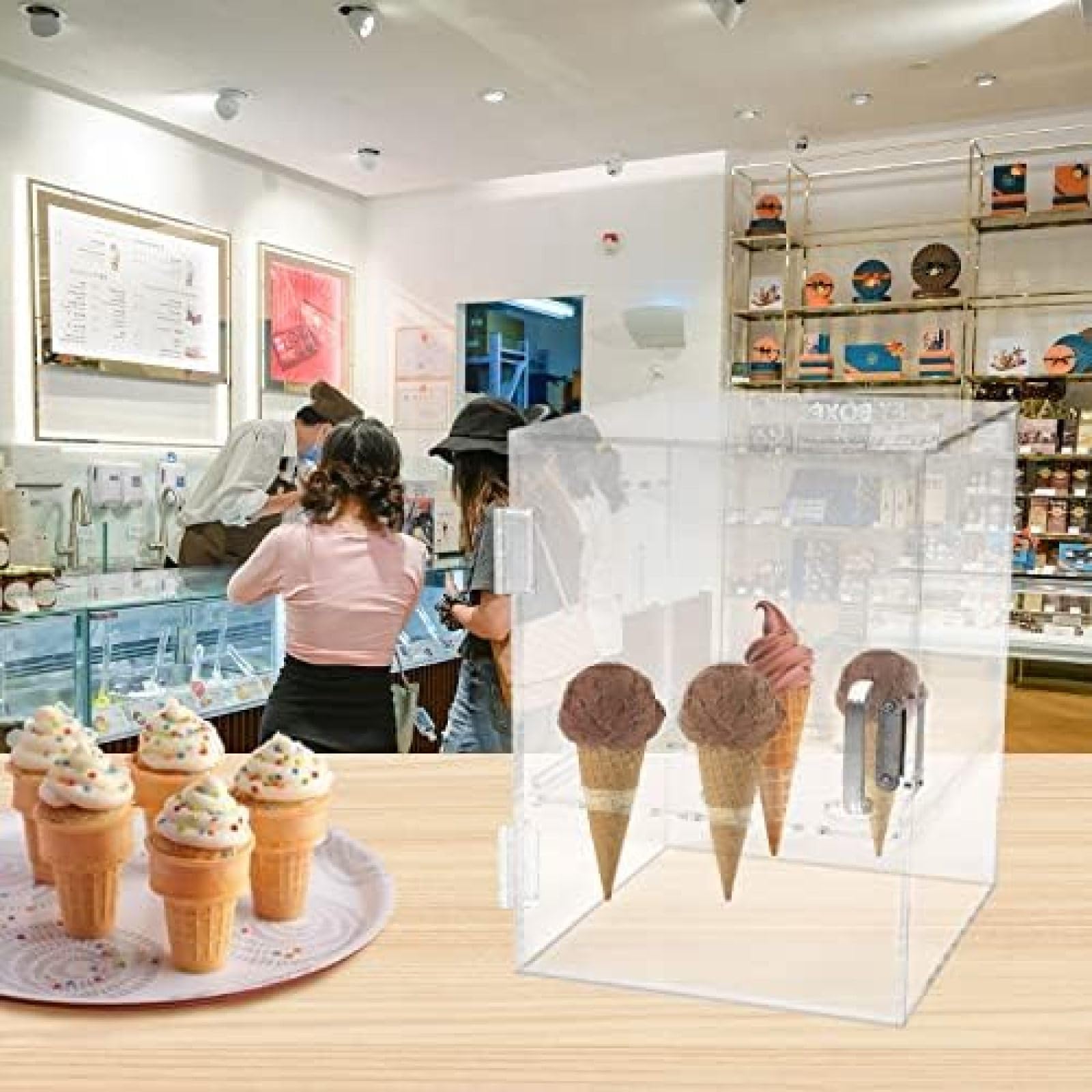 Support De Cornet De Crème Glacée À 9 Trous, Vitrine En Acrylique Transparent Pour Magasin De Desserts Et Salons