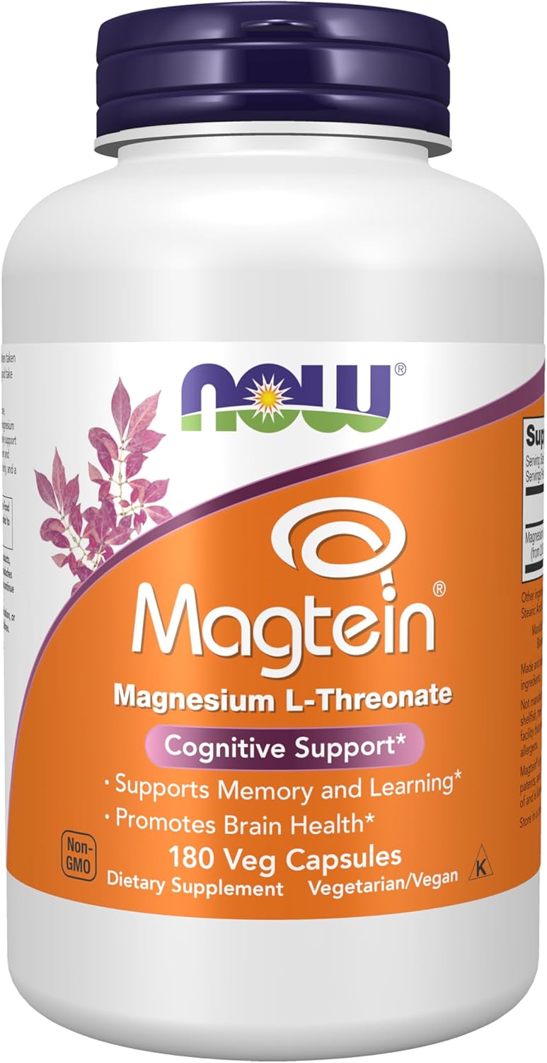 Now Foods Supplements Magtein, Magnesium L-Threonate, Cognitive Support*, 180 Veg Capsules