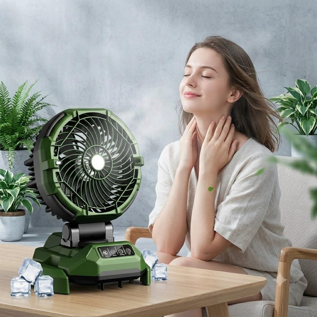 Drumstone Portable Misting Fan with 30000mAh Rechargeable Battery, Outdoor Camping Fan with 4 Speed Wind, 4 Mist Modes, 150° Oscillation, LED Display, Battery Operated Cooling Fan Travel Power Cut-image-37