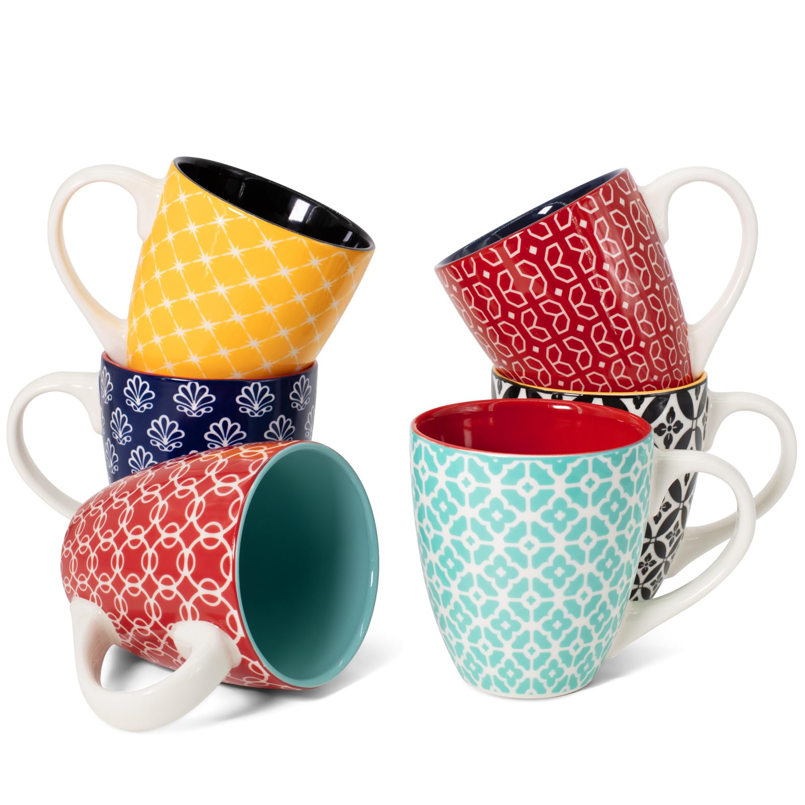 DOWAN Juego de 6 tazas de café de 350 ml, elegantes tazas de porcelana oriental, tazas grandes para café, té y café con leche