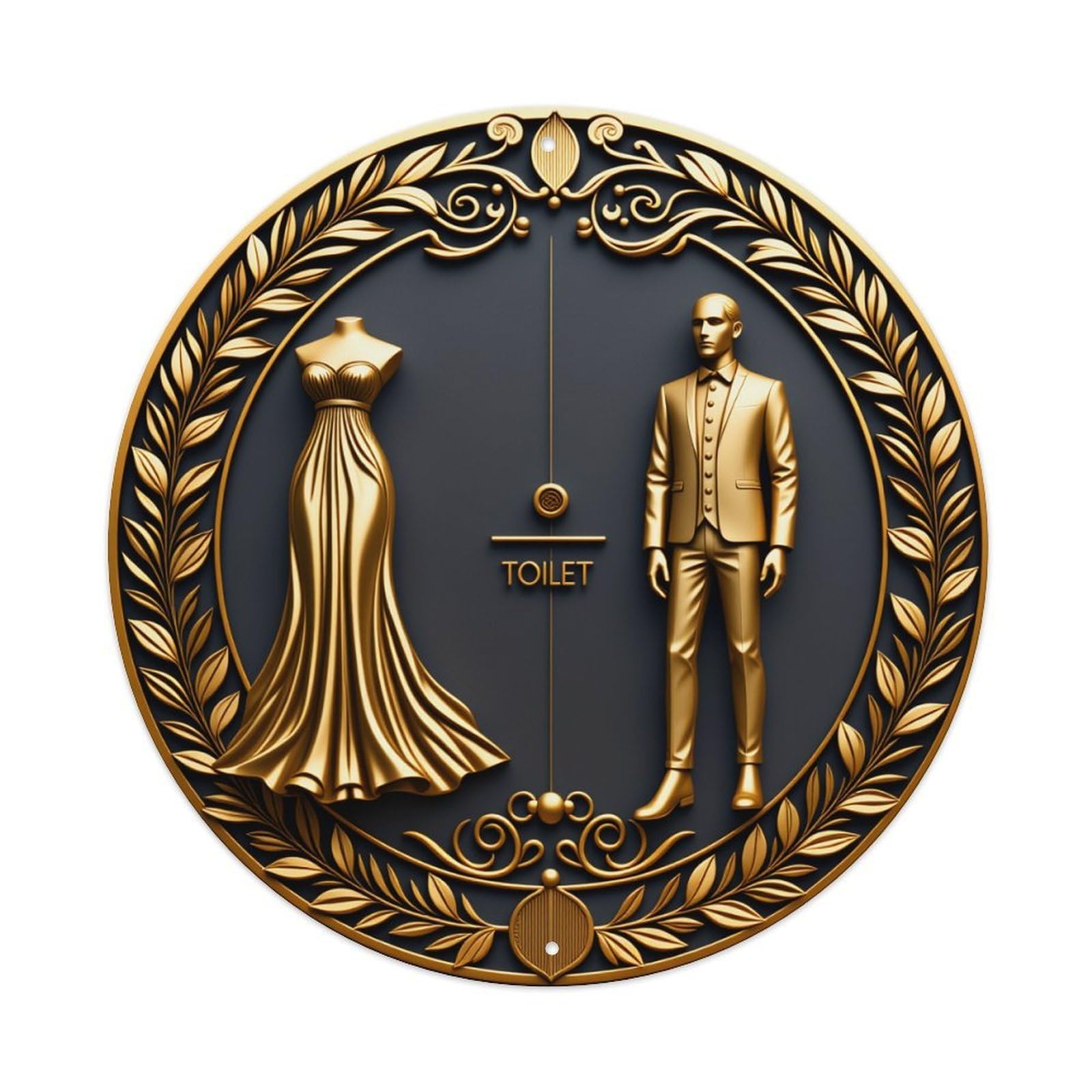 Golden Dress Suit Toilet Sign Round Tin Sign Vintage Metal Poster Retro Bar, Home, Man Cave, Kitchen, Laundry Room Wall Art Decor Gift 8x8In