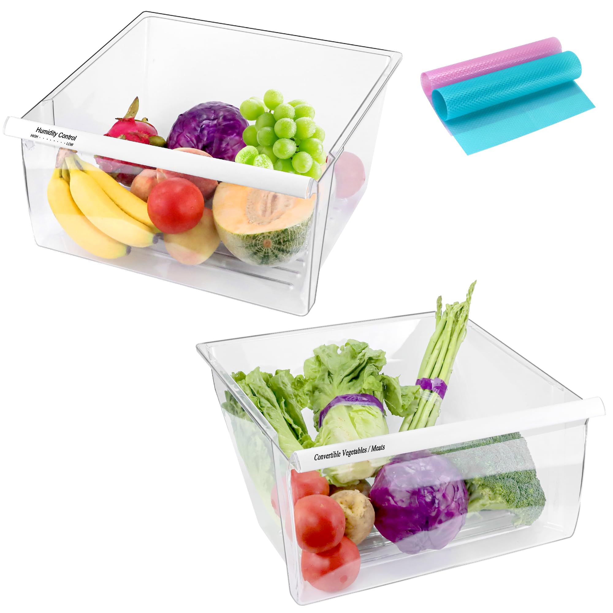 WP2188656 2188656 Refrigerator Upper Crisper Drawers& 2188664 Fridge Crisper Bin Lower Compatible with Whirl*pool Ken*more Refrigerator Drawers with Humidity Control Drawer