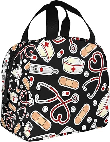 Miniatura 9 de Bolsa de almuerzo con temática de enfermera para mujer, bolsa de mano aislada, reutilizable, hielera para el trabajo, picnic, viajes, talla única