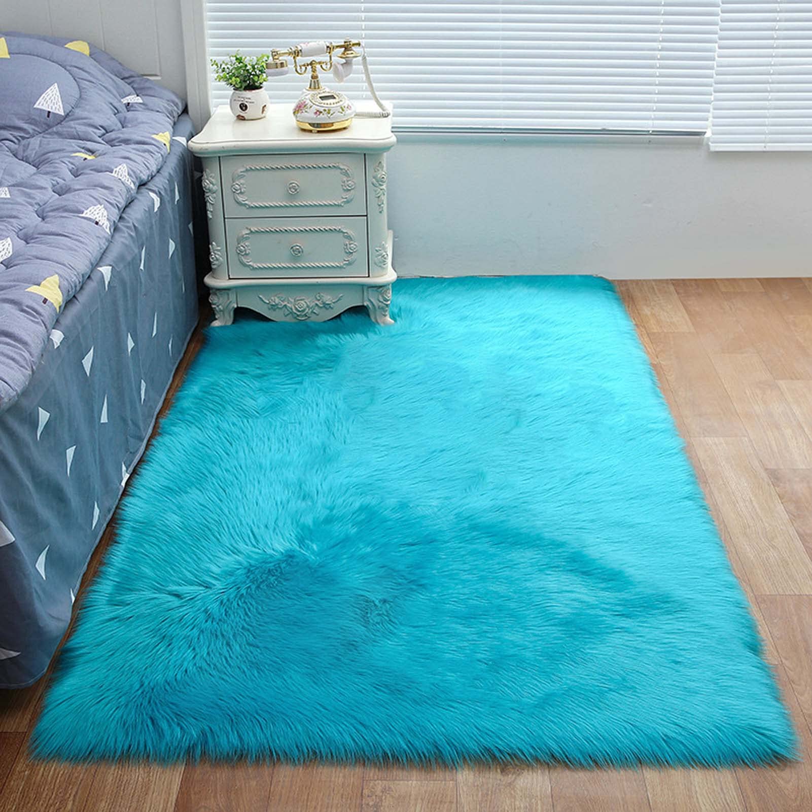 Grand tapis en peau de mouton synthétique doux à poils longs pour salon, chambre à coucher, cuisine et couloir - En fausse fourrure - 100 x 100 cm