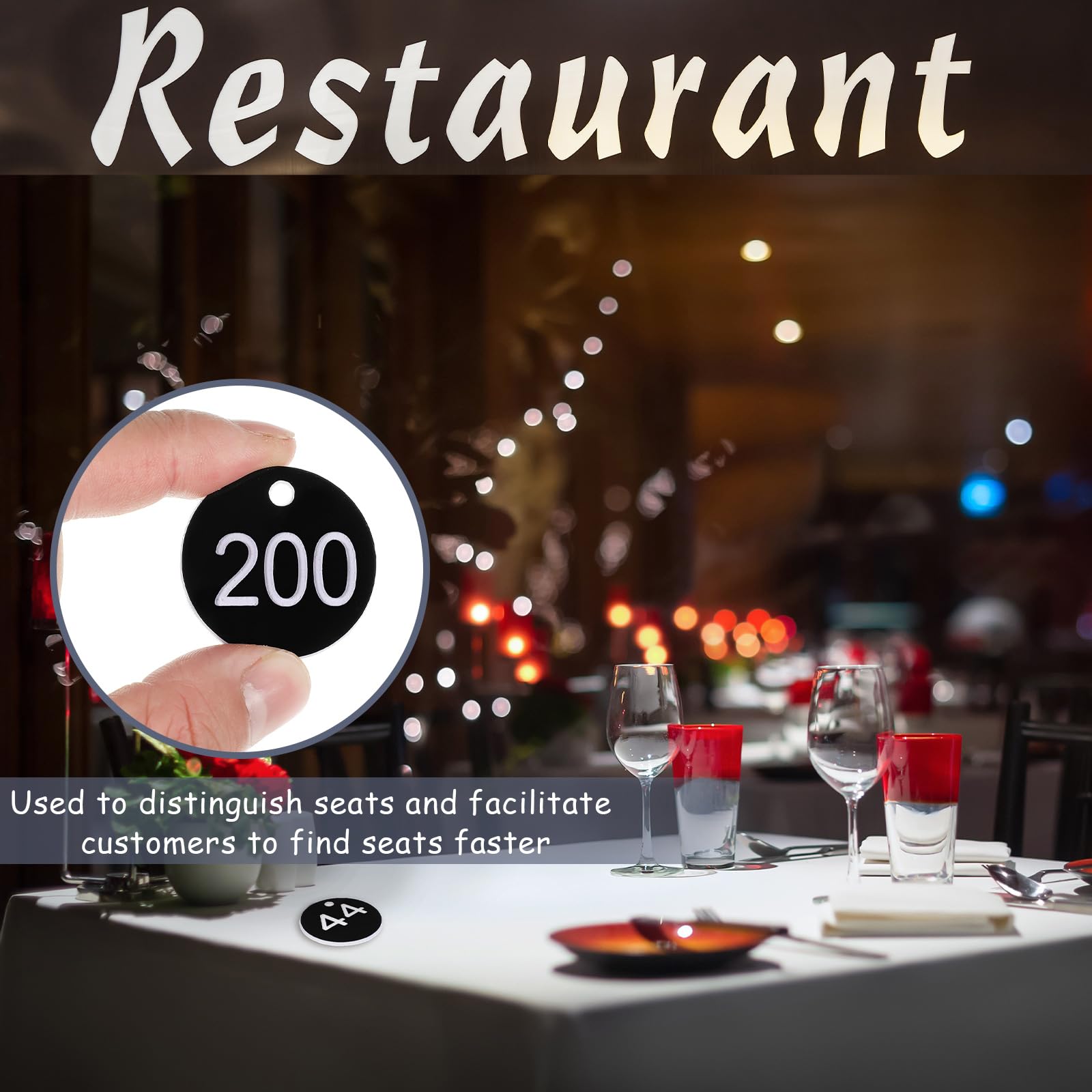Tenare 1-200 Numeri da Tavolo in Plastica Etichette Numeriche Etichette Identificative Piccole Impermeabili con Foro per Spogliatoi, Hotel, Scuole, Ristoranti, Senza Portachiavi(Nero,200)