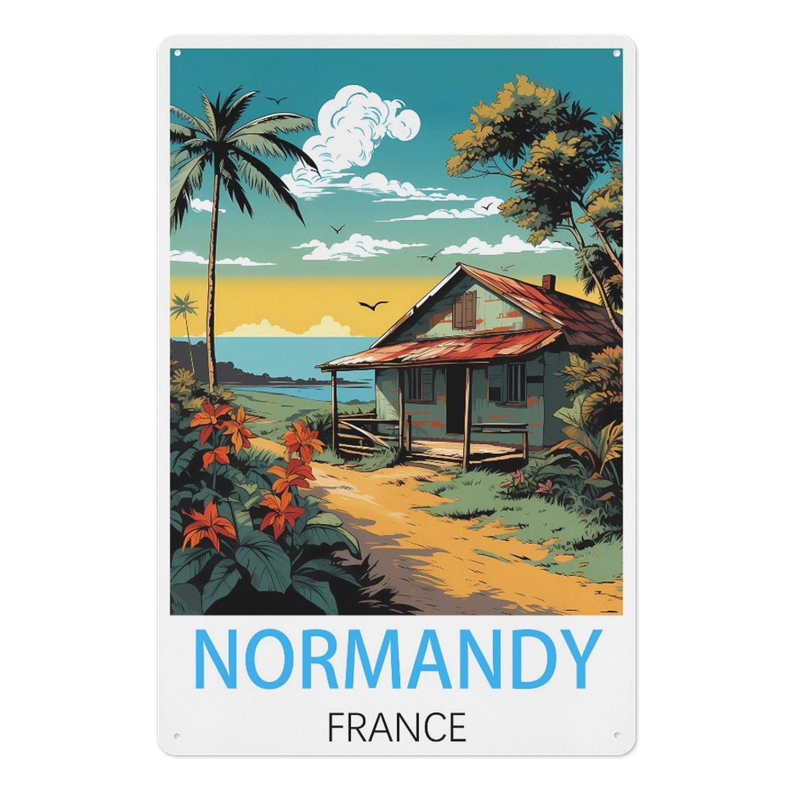 Normandy France Retro Design Tin Painting Vintage Tin Sign 08x12inch(20x30cm) Wall Art for Home Office Bedroom Living Room Cafes Wall Decor