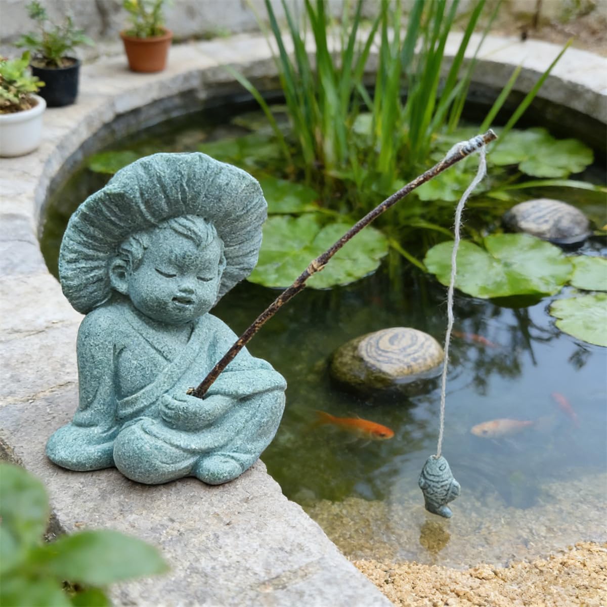 Amazon.com : Fishing Boy Stone Statue Fisherman Figurines Chinese