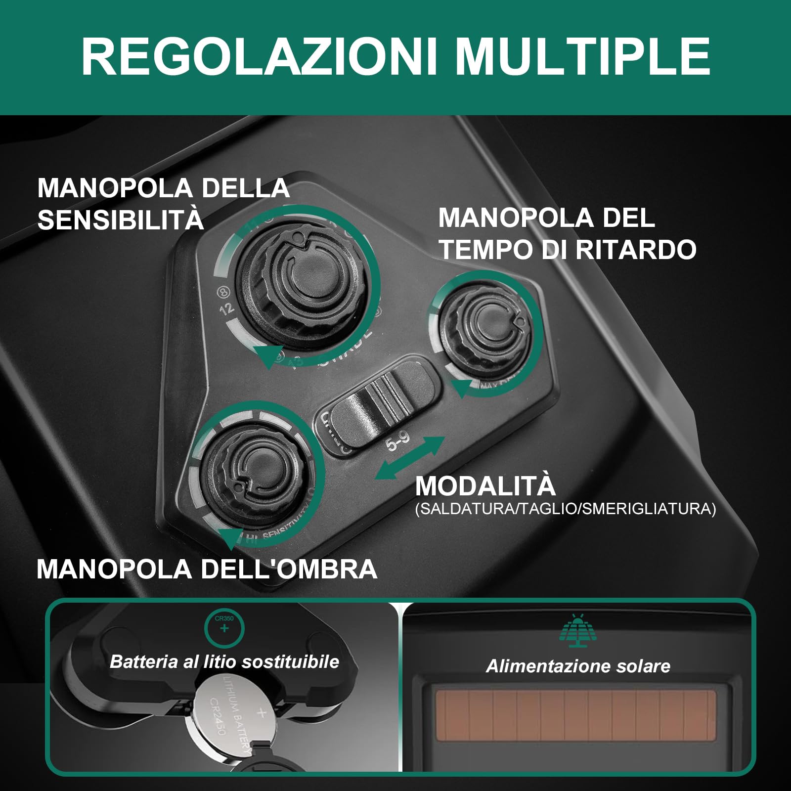 HYCHIKA Maschera di saldatura autorimbrunimento - casco per saldatura di grande vista da 10x9cm, 4 sensori Premium Shade larga 4/5-9/9-13, maschera di saldatura a energia solare e a batteria