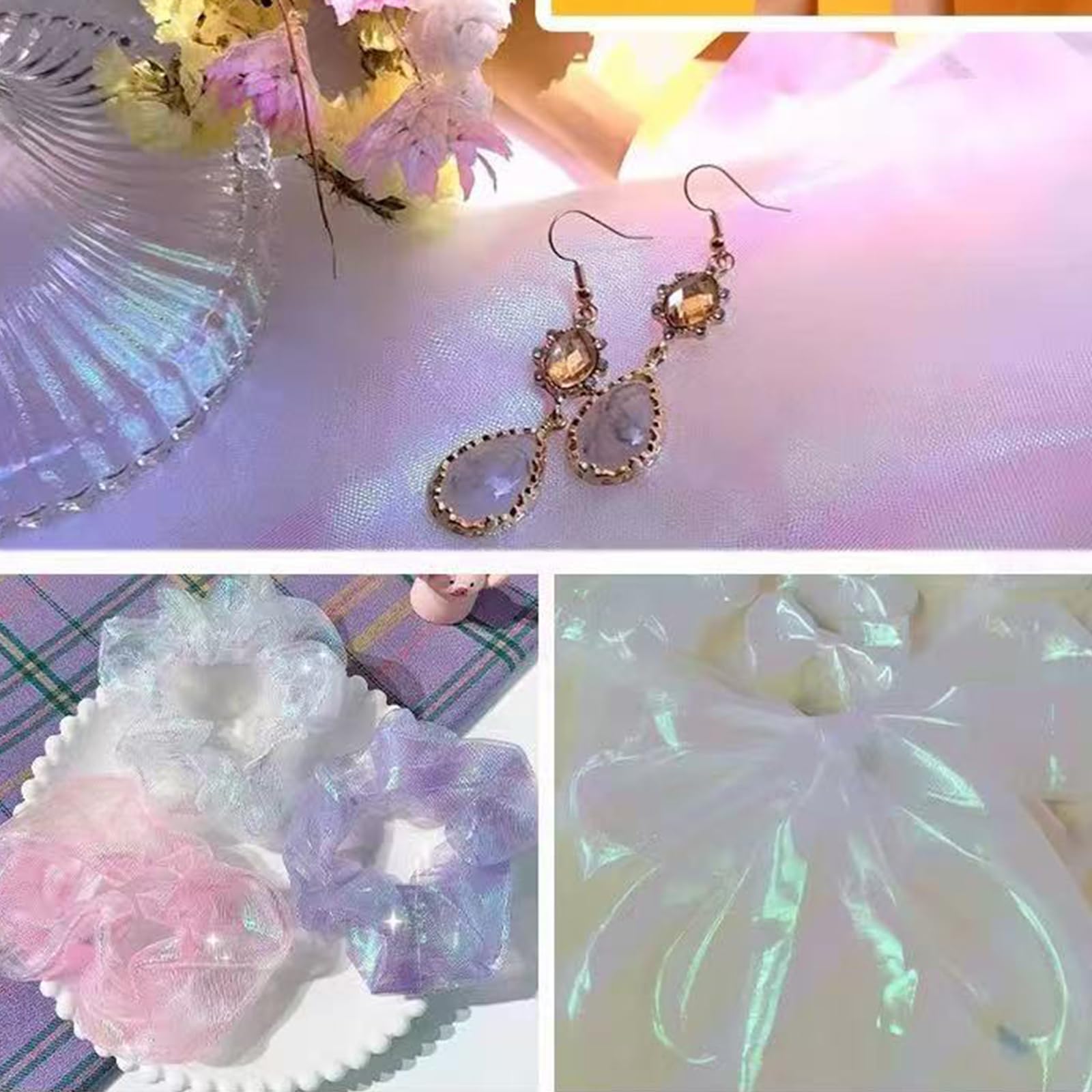 Holographic Gauze Fabric, 1.5m*3m Gradient Iridescent Organza Fabric for Costume Crafts Party Decorations Grass Green - Image 3