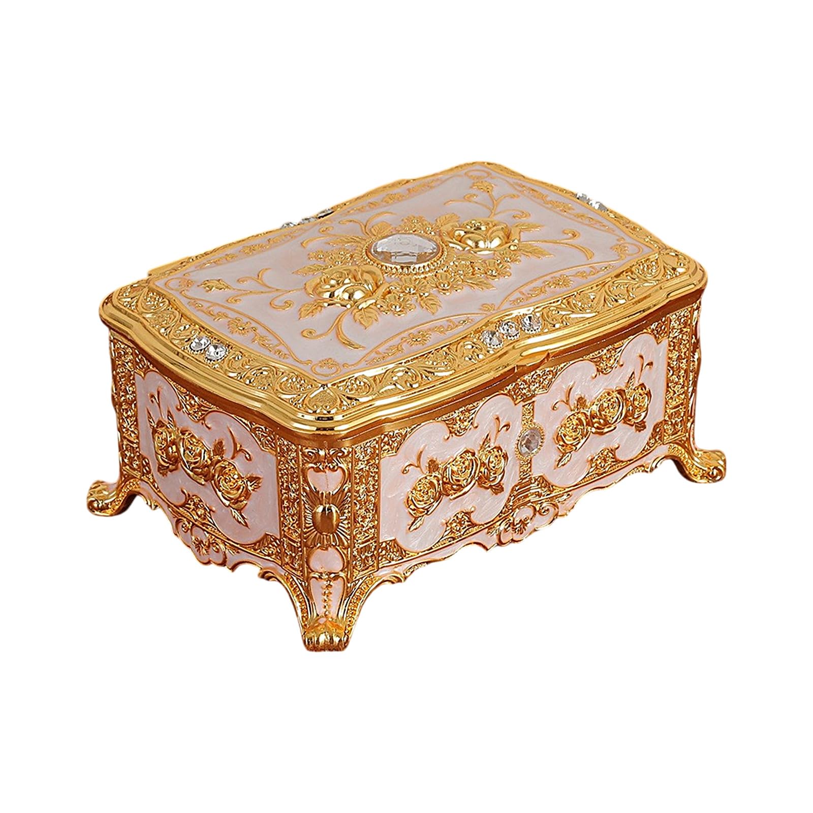 Msioytog Stylish Enameled Florals Jewelry Box with Mirrored Perfect for Storing Rings Earrings and Necklaces Elegant Organiser Permanent Metal Jewelry Planner