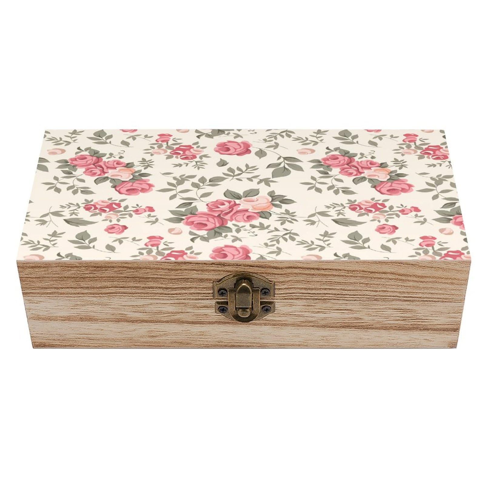 asbwuo Beautiful Flowers Vintage Wooden Keepsake Box