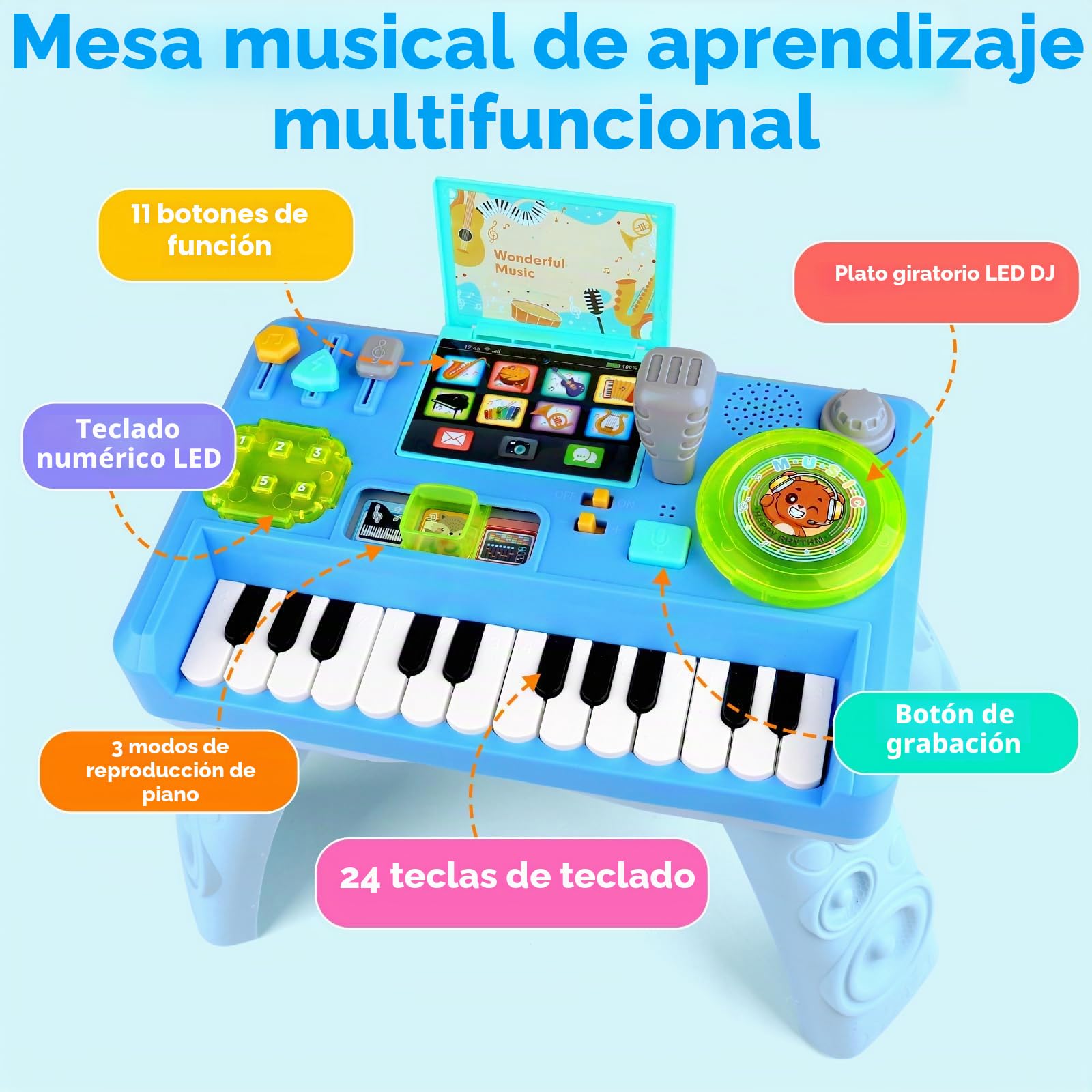 Lypsochaat Juguete para bebés a partir de 1, 2, 3 años, con música y luz, juguete musical para niños, DJ Pult con piano, juguete para bebés 0-6 0-12 12-18 meses, regalo para bebés 1 2 3 años niño niña