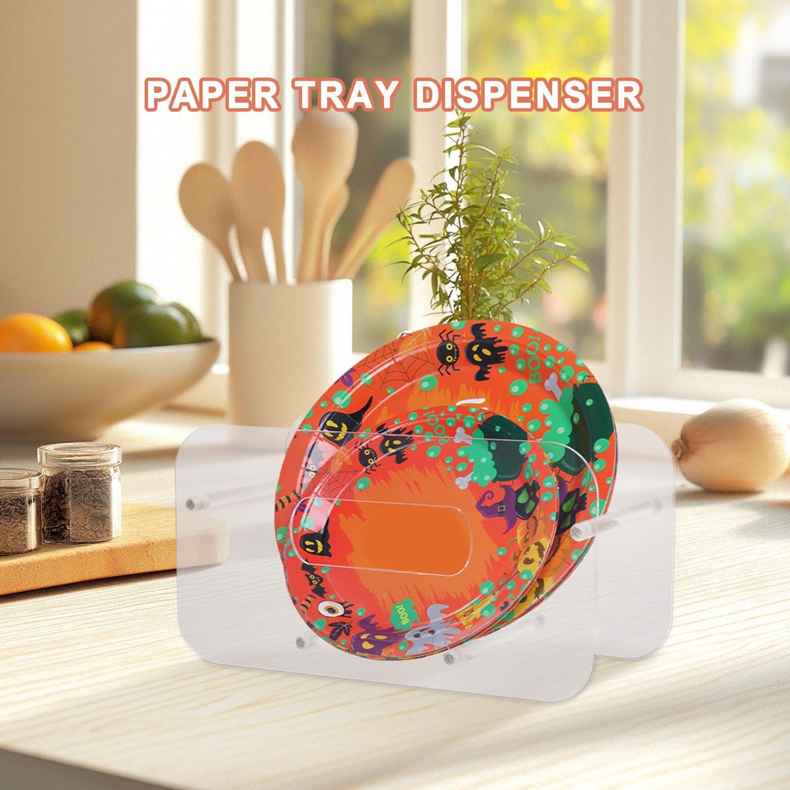 Acrylic Paper Plate Dispenser - Acrylic Verticle Plate Organizer | 7-12 Inches Transparent Flatware Dispenser Holder for Kitchen Counter Top, Outdoor, Picnics